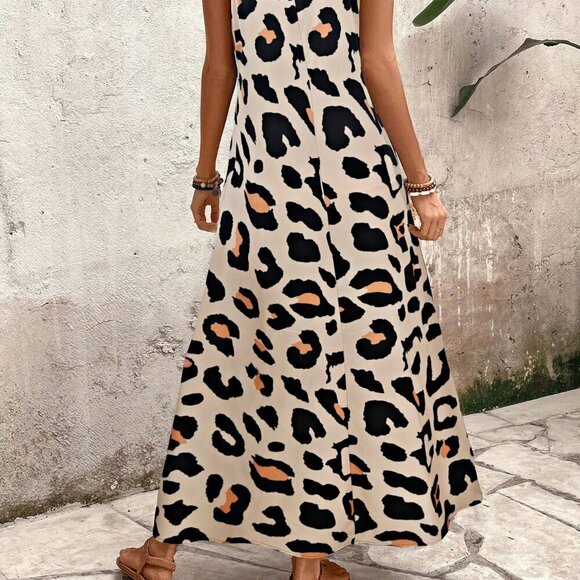 Multicolor Casual Women's Leopard Print Maxi Loose Cami Dress - Picture 2 of 7